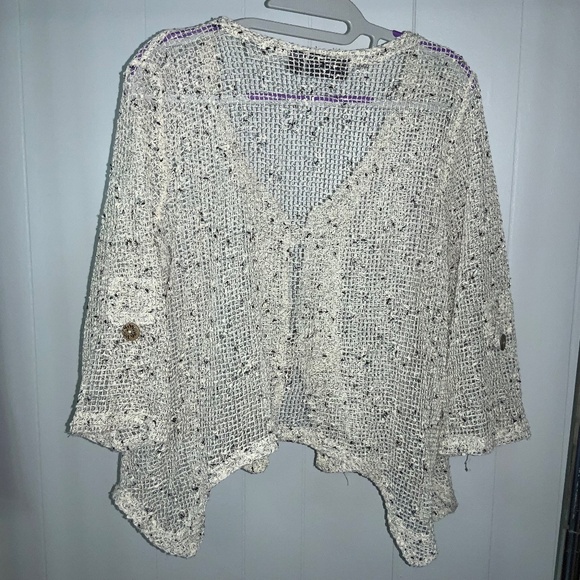 Nina Leonard crochet cropped sweater cardigan jacket Sz M asymmetrical hem - Picture 5 of 7